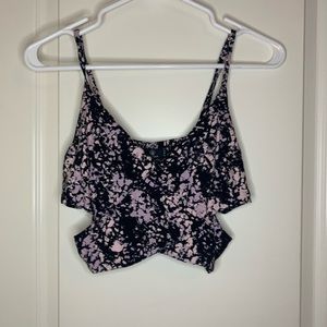 purple and black volcom cropped shirt